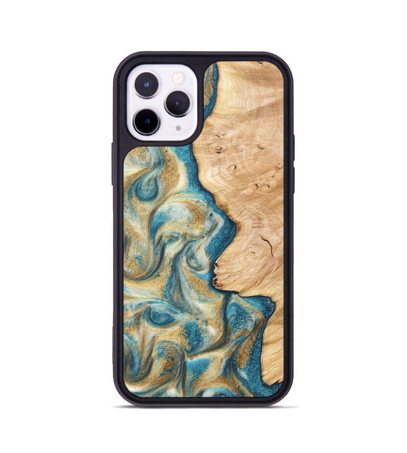 iPhone 11 Pro Wood Phone Case - Damion (Teal & Gold, 820200)
