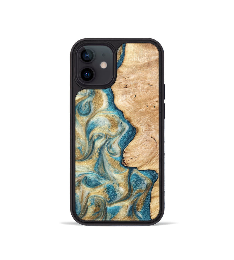 iPhone 12 mini Wood Phone Case - Damion (Teal & Gold, 820200)