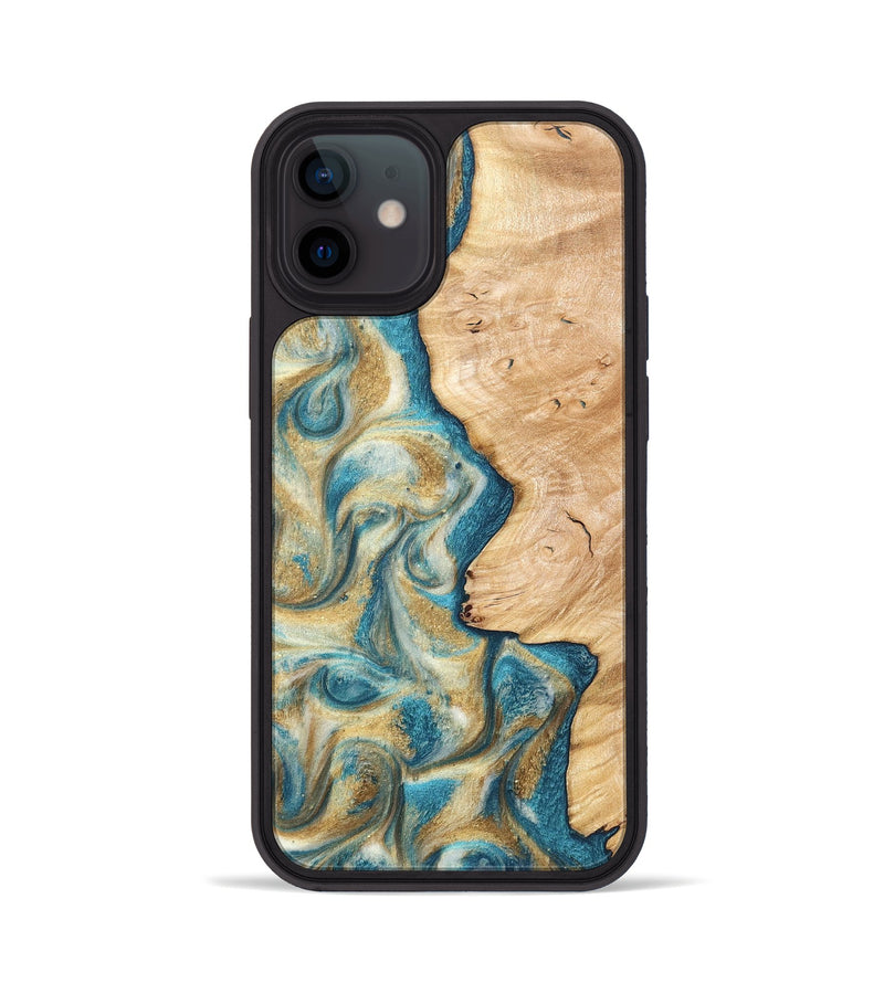 iPhone 12 Wood Phone Case - Damion (Teal & Gold, 820200)