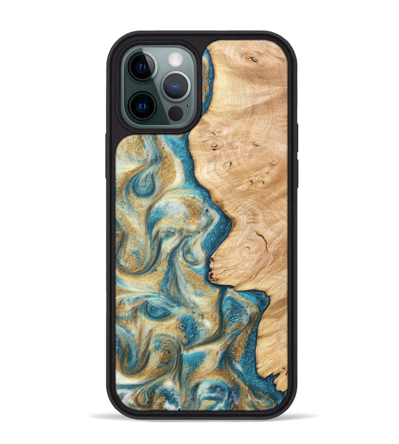 iPhone 12 Pro Max Wood Phone Case - Damion (Teal & Gold, 820200)