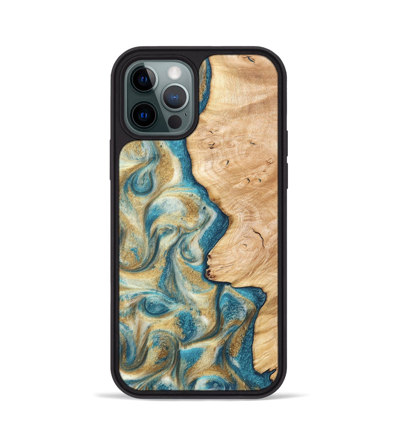 iPhone 12 Pro Wood Phone Case - Damion (Teal & Gold, 820200)