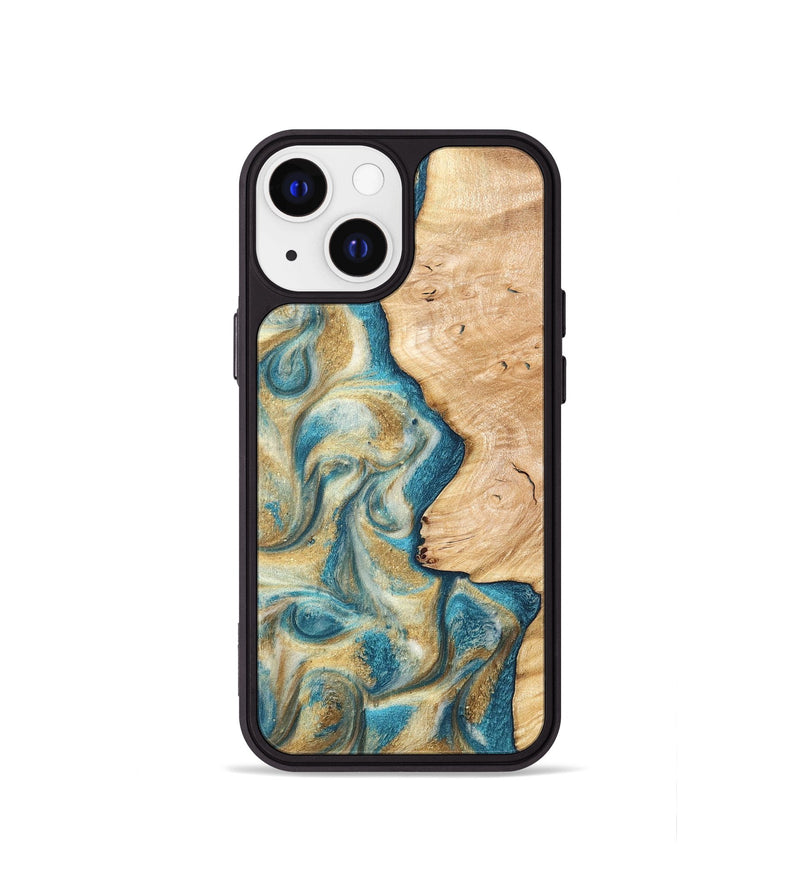 iPhone 13 mini Wood Phone Case - Damion (Teal & Gold, 820200)