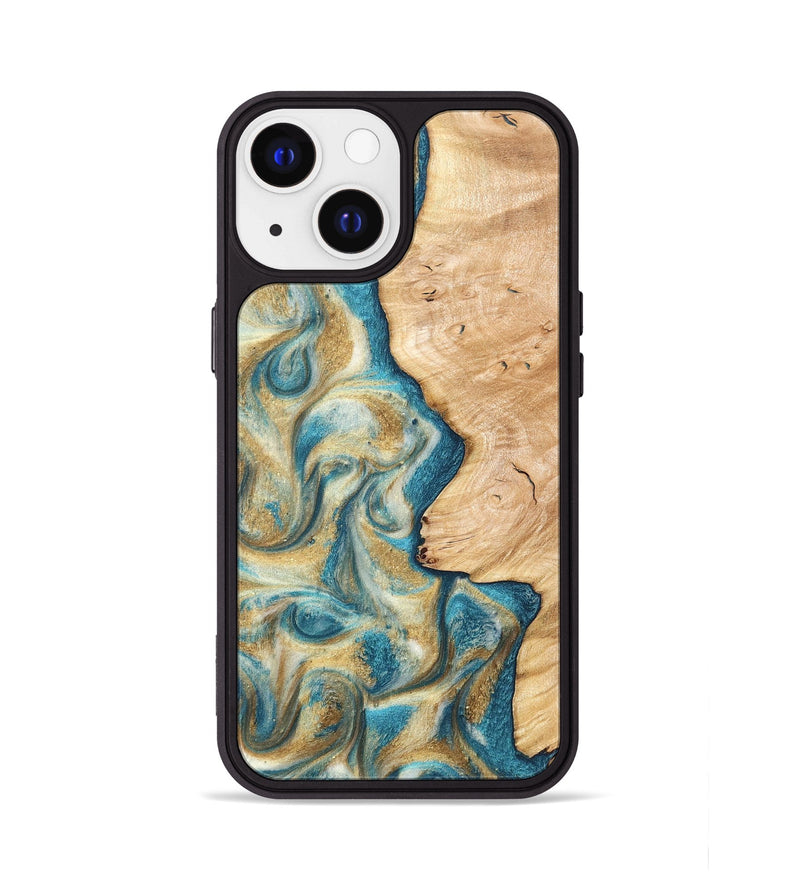 iPhone 13 Wood Phone Case - Damion (Teal & Gold, 820200)
