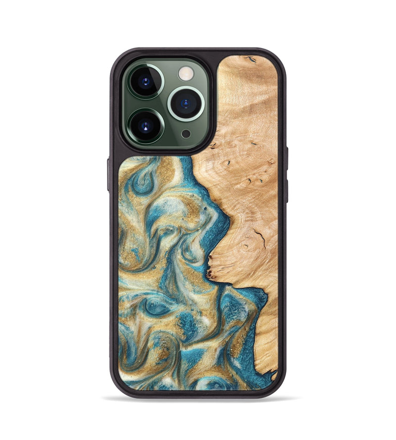 iPhone 13 Pro Wood Phone Case - Damion (Teal & Gold, 820200)