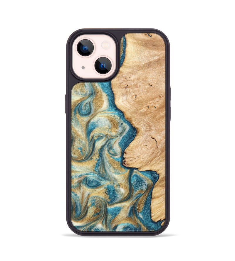 iPhone 14 Wood Phone Case - Damion (Teal & Gold, 820200)