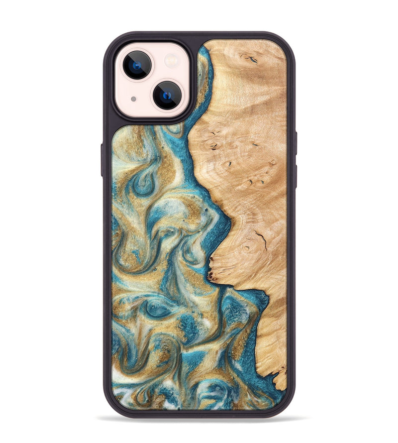 iPhone 14 Plus Wood Phone Case - Damion (Teal & Gold, 820200)