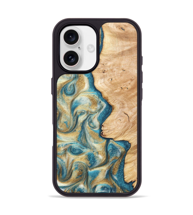 iPhone 17 Wood Phone Case - Damion (Teal & Gold, 820200)