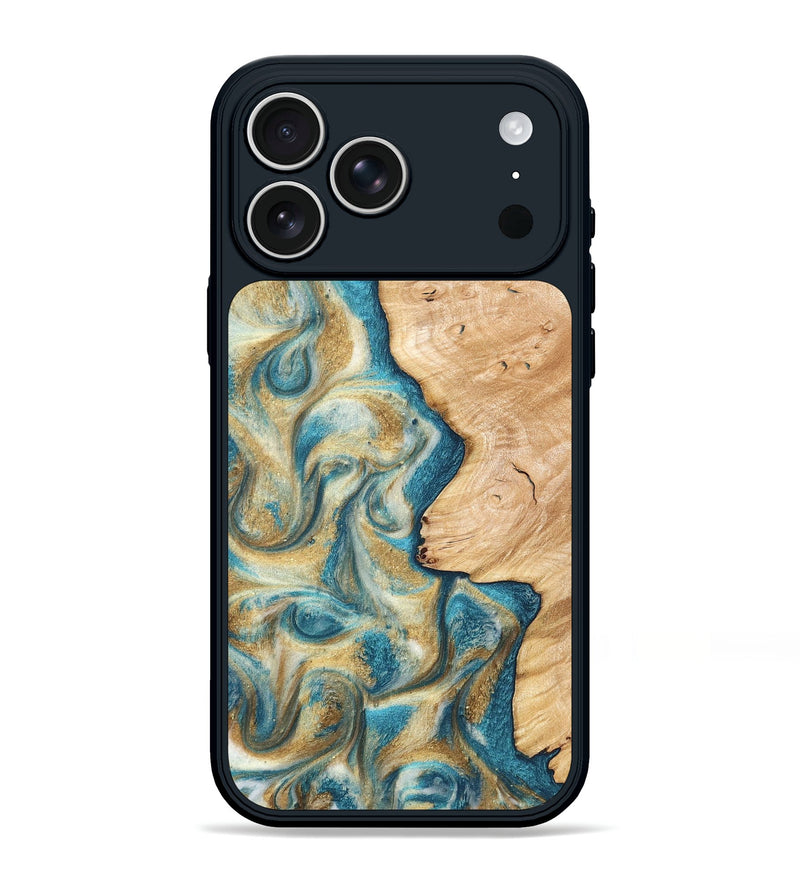 iPhone 17 Pro Max Wood Phone Case - Damion (Teal & Gold, 820200)