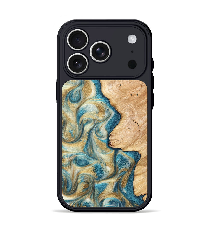 iPhone 17 Pro Wood Phone Case - Damion (Teal & Gold, 820200)
