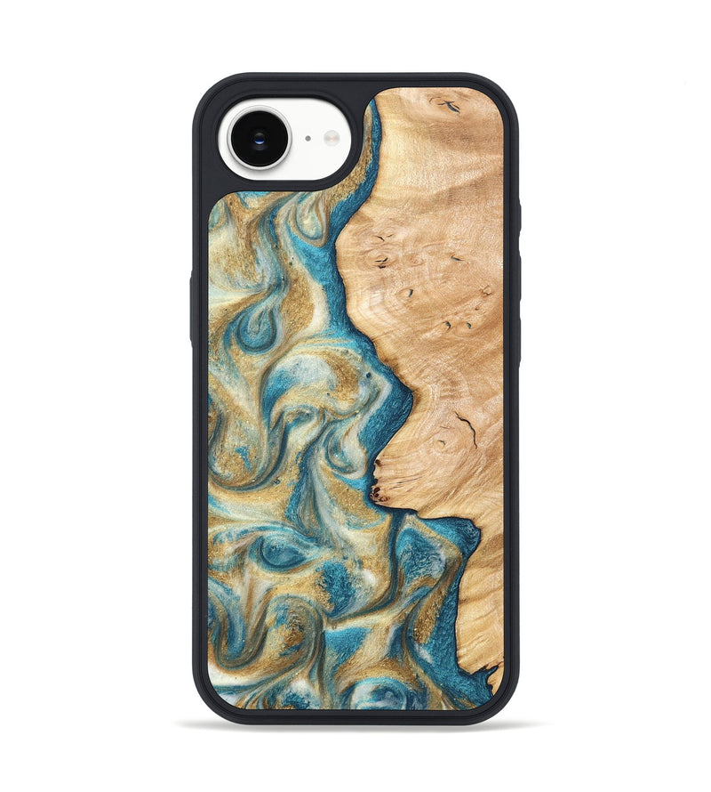 iPhone 17e Wood Phone Case - Damion (Teal & Gold, 820200)