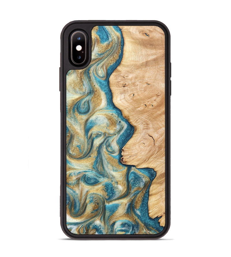 iPhone Xs Max Wood Phone Case - Damion (Teal & Gold, 820200)