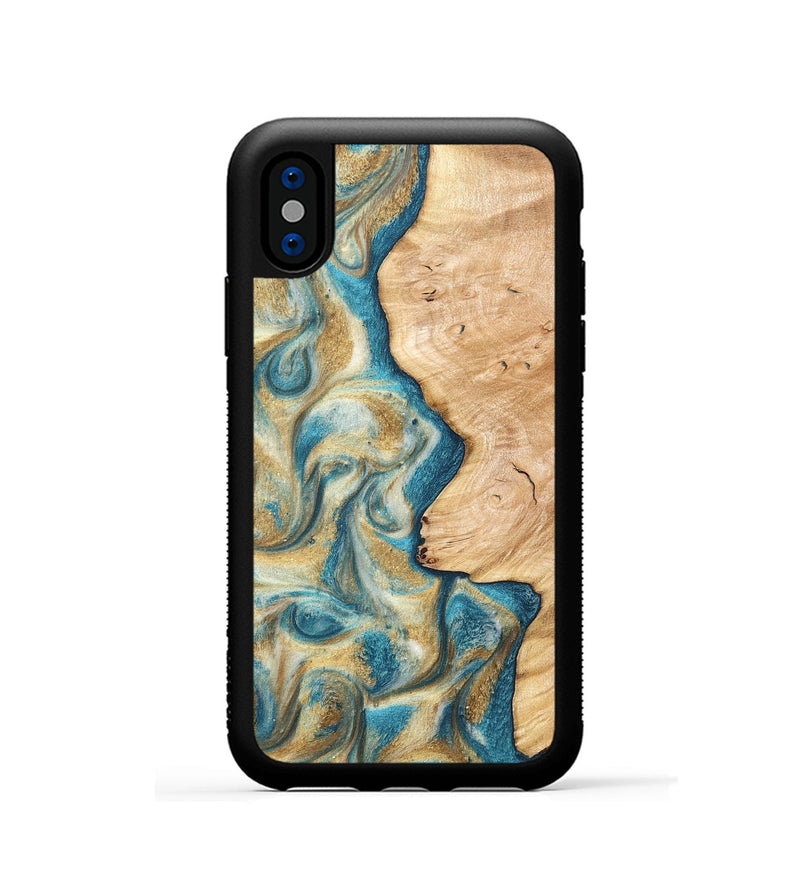iPhone Xs Wood Phone Case - Damion (Teal & Gold, 820200)