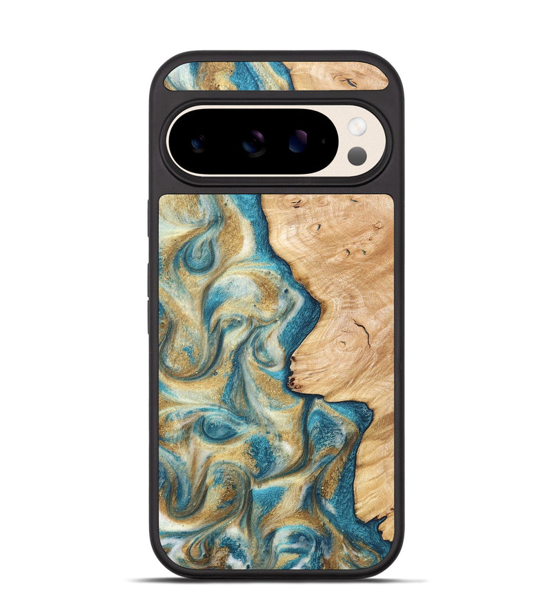 Pixel 10 Wood Phone Case - Damion (Teal & Gold, 820200)
