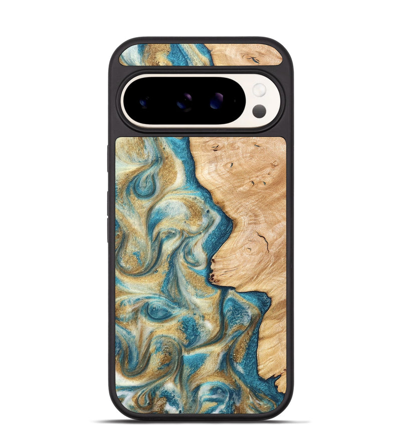 Pixel 9 Wood Phone Case - Damion (Teal & Gold, 820200)