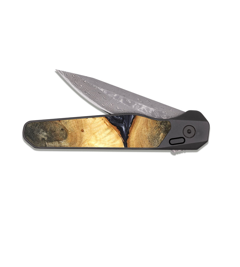 EDC Dark Damascus Wood Pocket Knife - Londyn (Black & White, 820214)