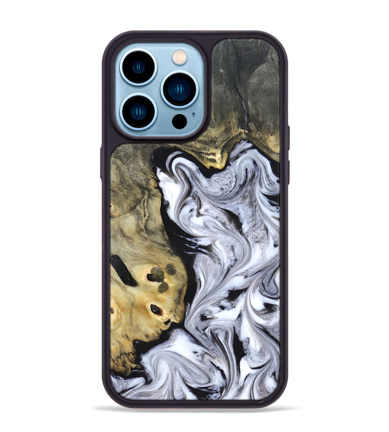 iPhone 14 Pro Max Wood Phone Case - Shirley (Black & White, 820215)