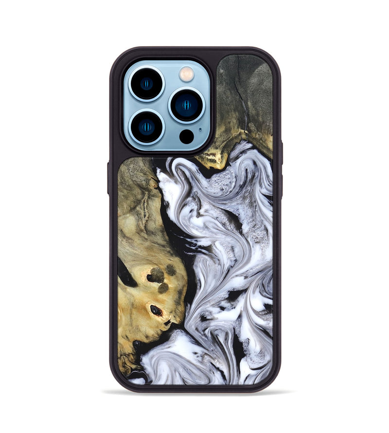 iPhone 14 Pro Wood Phone Case - Shirley (Black & White, 820215)