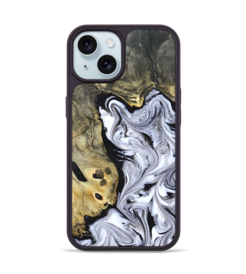 iPhone 15 Wood Phone Case - Shirley (Black & White, 820215)