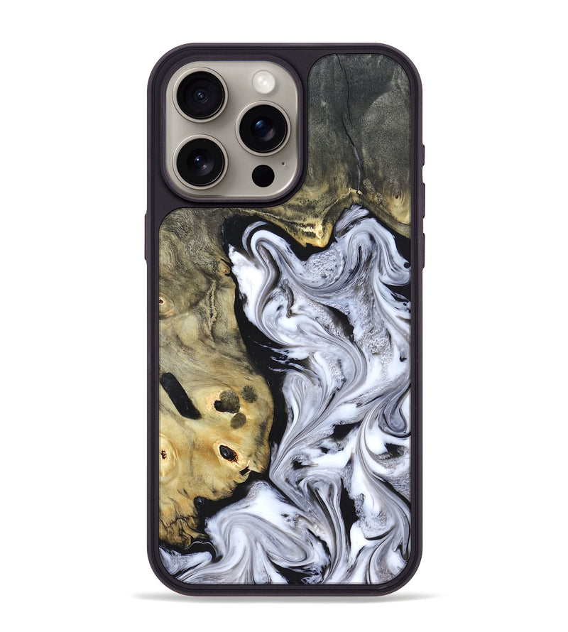 iPhone 15 Pro Max Wood Phone Case - Shirley (Black & White, 820215)