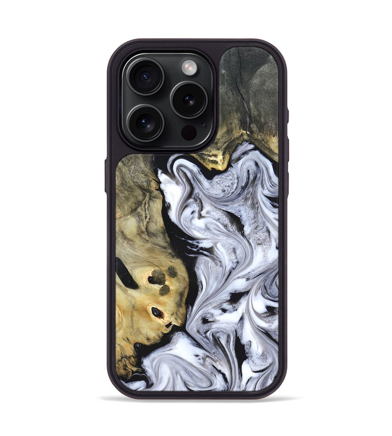 iPhone 15 Pro Wood Phone Case - Shirley (Black & White, 820215)