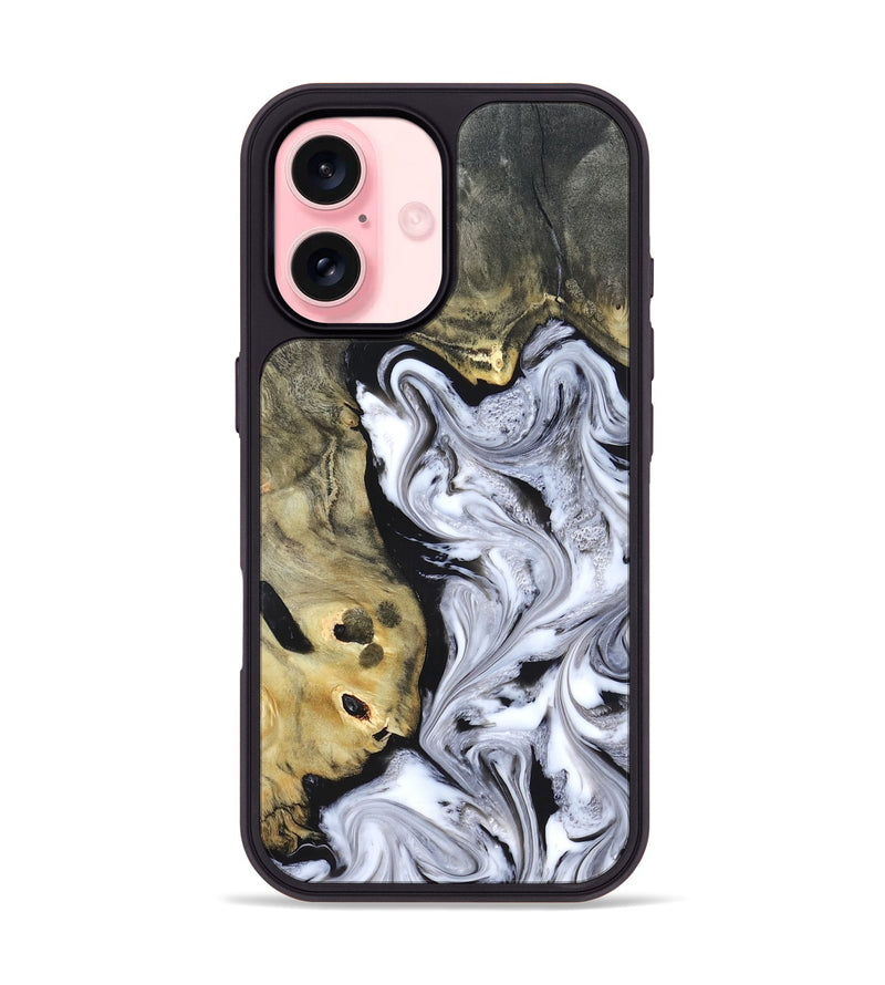 iPhone 16 Wood Phone Case - Shirley (Black & White, 820215)
