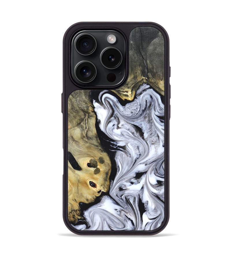 iPhone 16 Pro Wood Phone Case - Shirley (Black & White, 820215)
