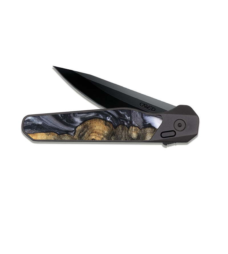 EDC Dark Slate Wood Pocket Knife - Solomon (Black & White, 820216)
