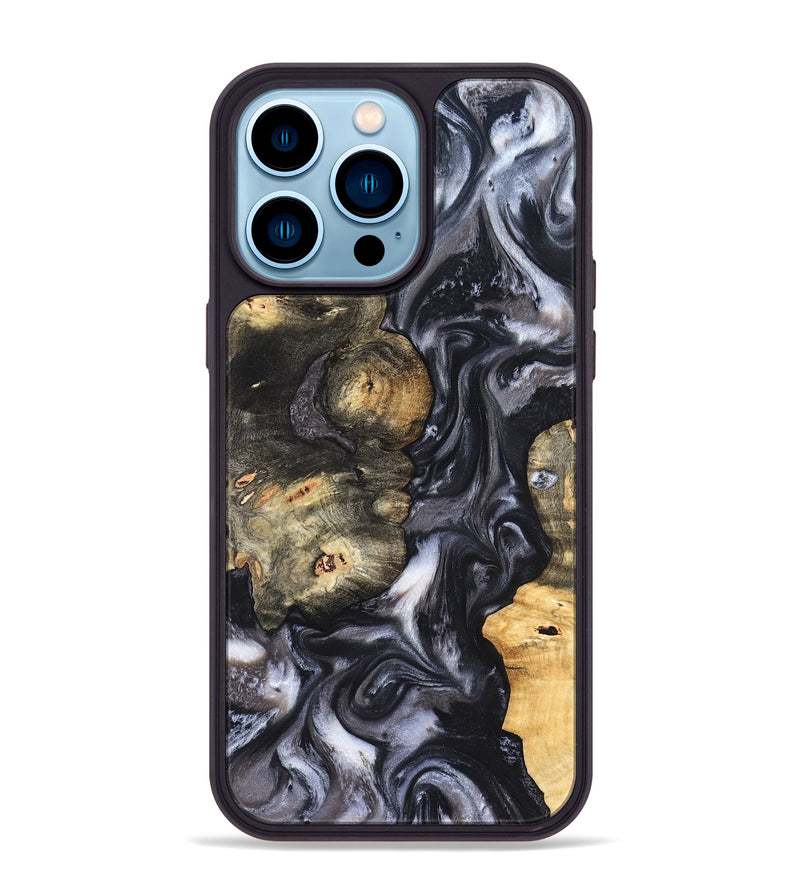 iPhone 14 Pro Max Wood Phone Case - Solomon (Black & White, 820216)