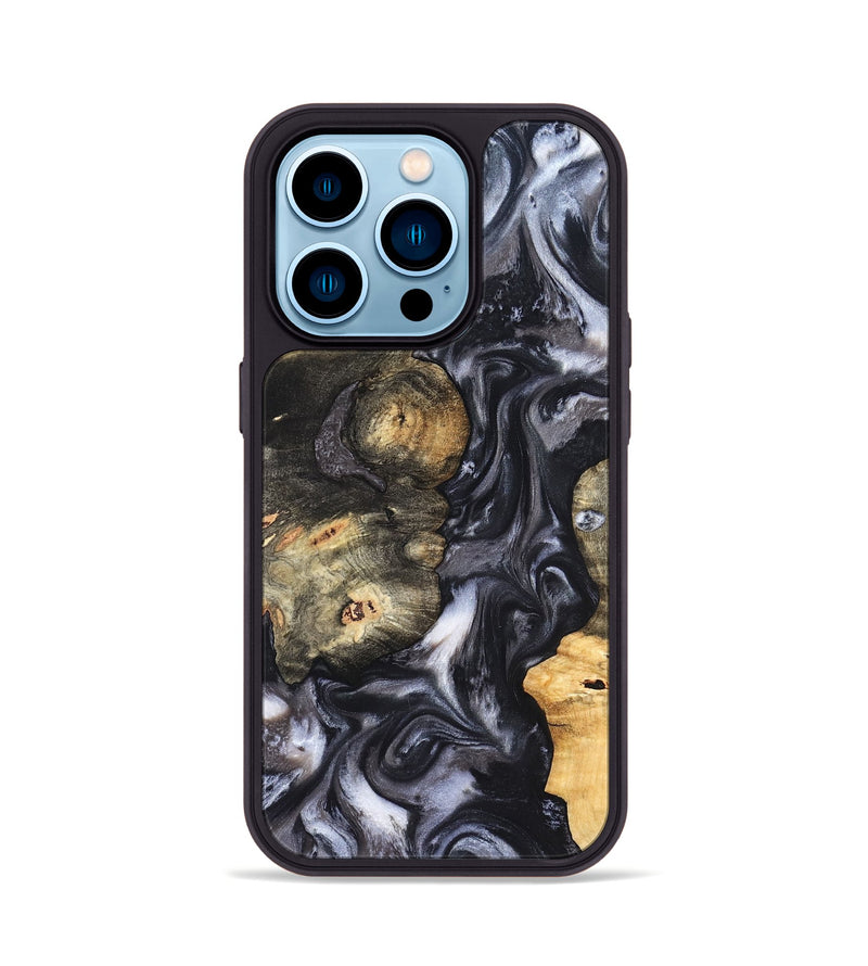 iPhone 14 Pro Wood Phone Case - Solomon (Black & White, 820216)