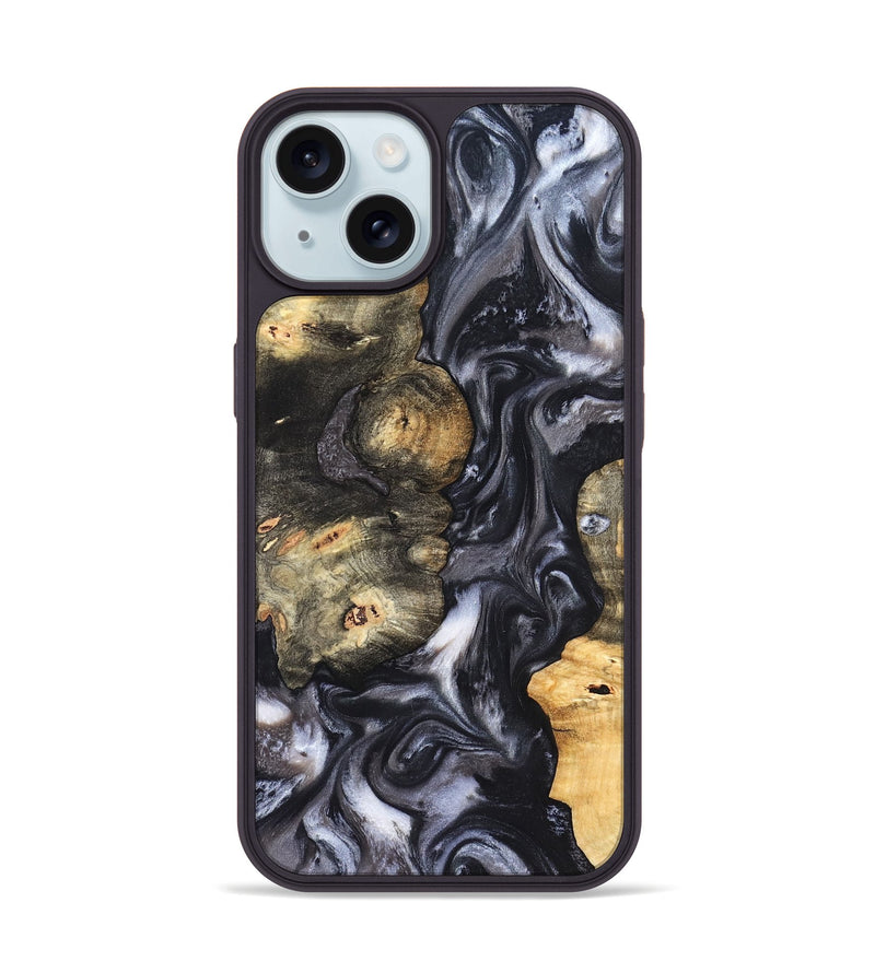 iPhone 15 Wood Phone Case - Solomon (Black & White, 820216)