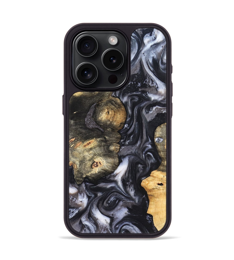 iPhone 15 Pro Wood Phone Case - Solomon (Black & White, 820216)