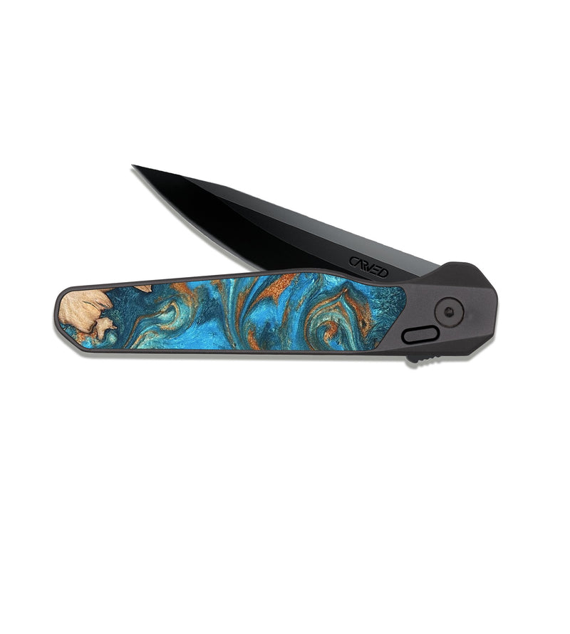 EDC Dark Slate Wood Pocket Knife - Vern (Teal & Gold, 820236)