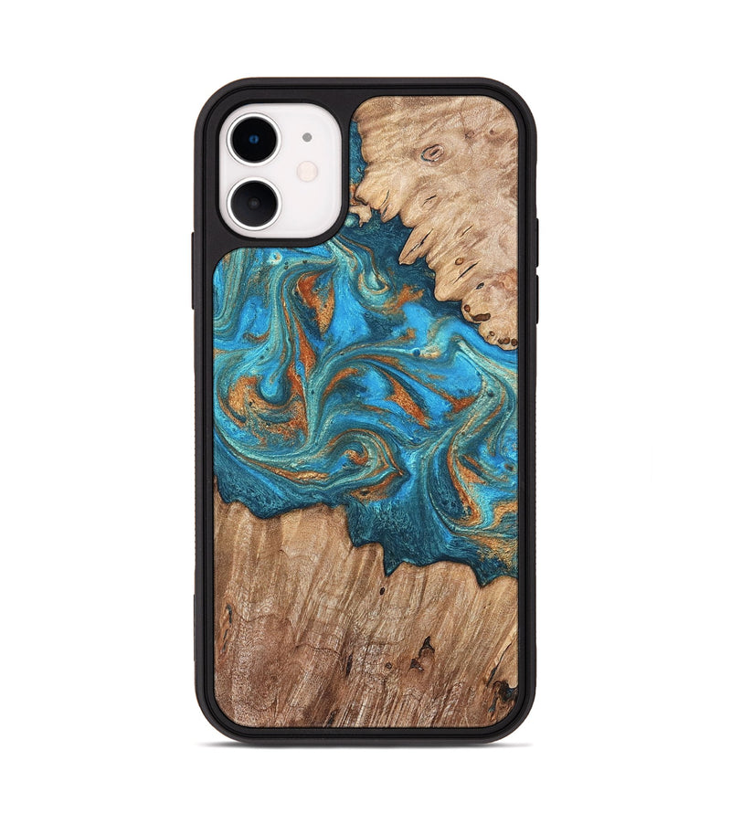 iPhone 11 Wood Phone Case - Vern (Teal & Gold, 820236)