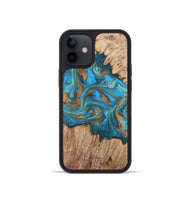 iPhone 12 mini Wood Phone Case - Vern (Teal & Gold, 820236)