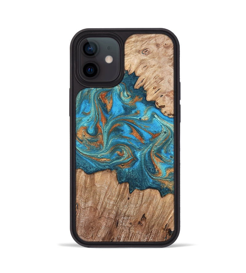 iPhone 12 Wood Phone Case - Vern (Teal & Gold, 820236)