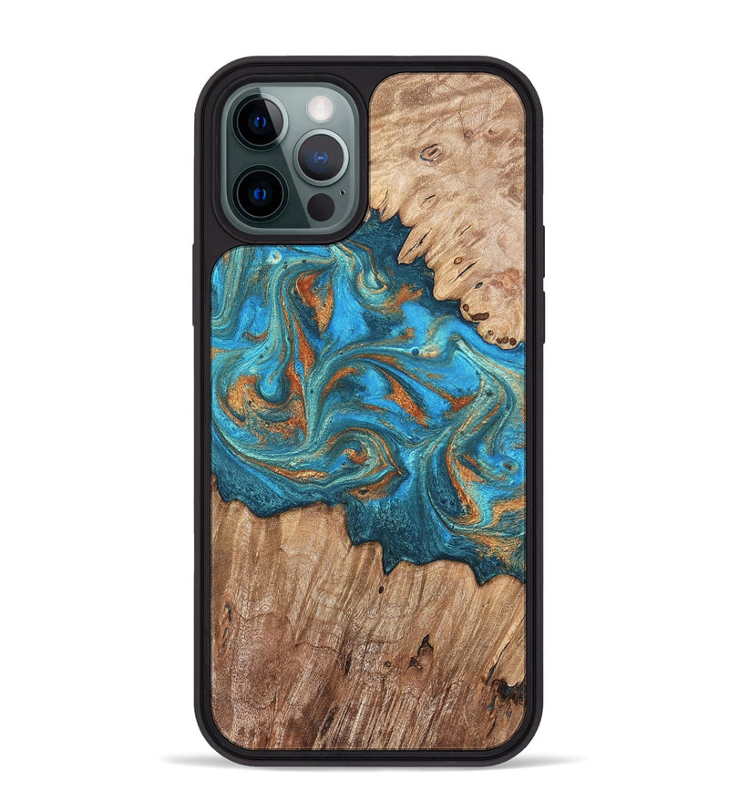 iPhone 12 Pro Max Wood Phone Case - Vern (Teal & Gold, 820236)