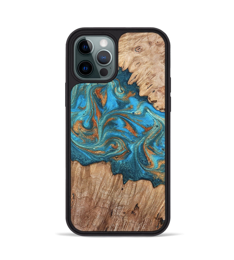 iPhone 12 Pro Wood Phone Case - Vern (Teal & Gold, 820236)