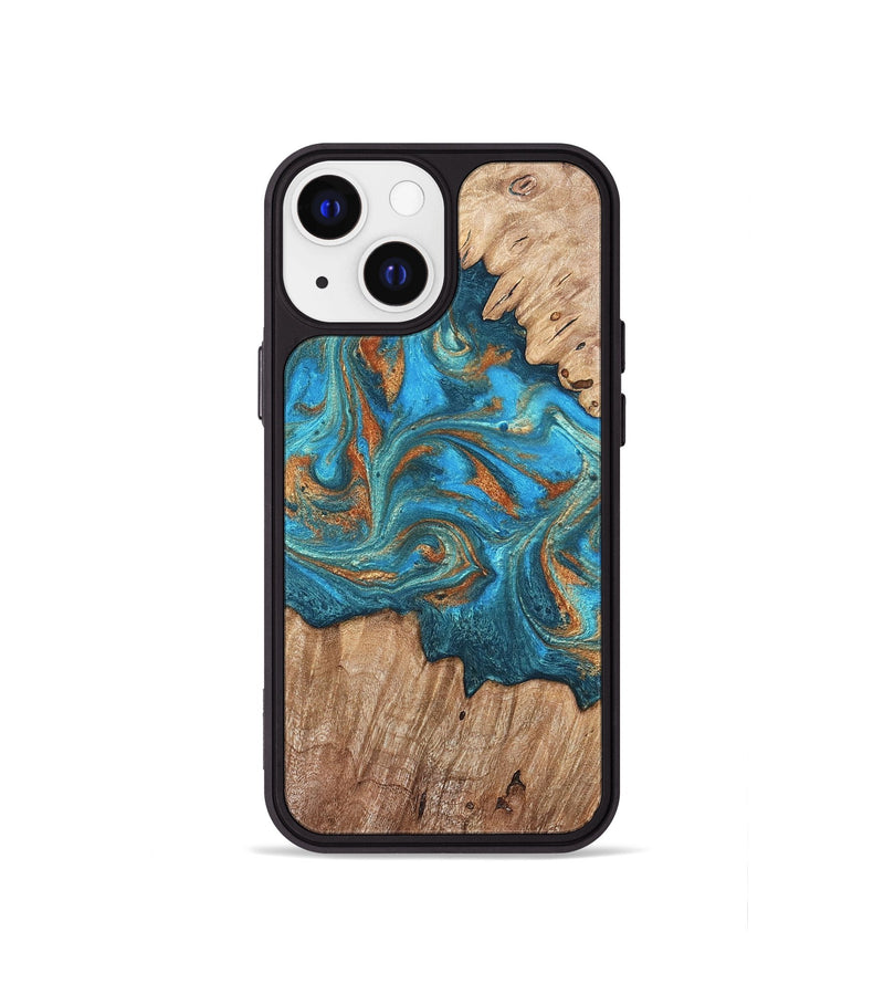 iPhone 13 mini Wood Phone Case - Vern (Teal & Gold, 820236)