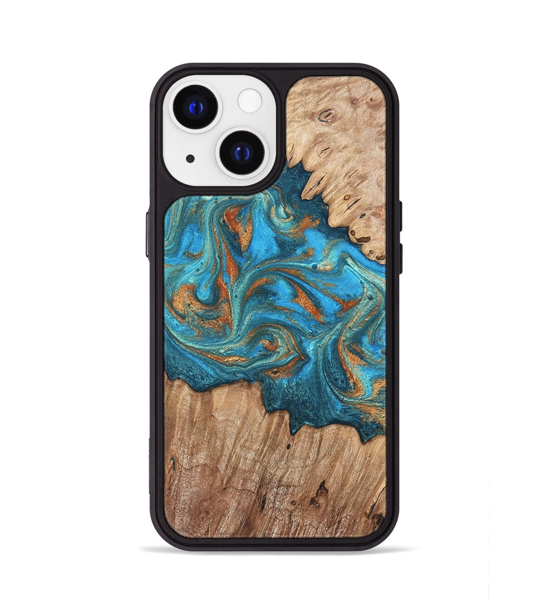 iPhone 13 Wood Phone Case - Vern (Teal & Gold, 820236)