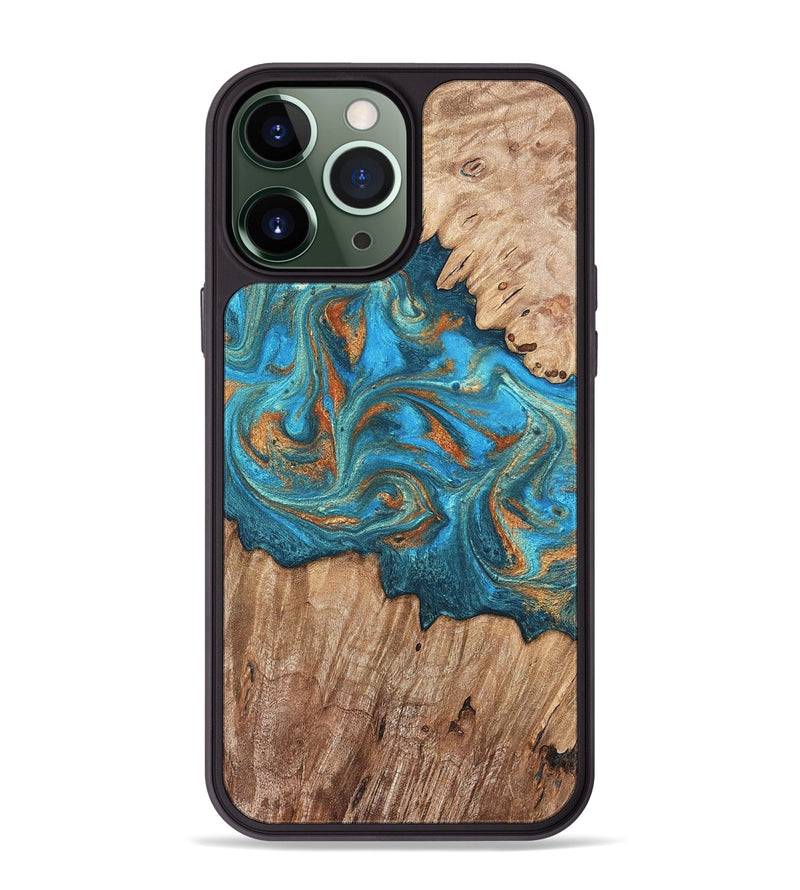 iPhone 13 Pro Max Wood Phone Case - Vern (Teal & Gold, 820236)