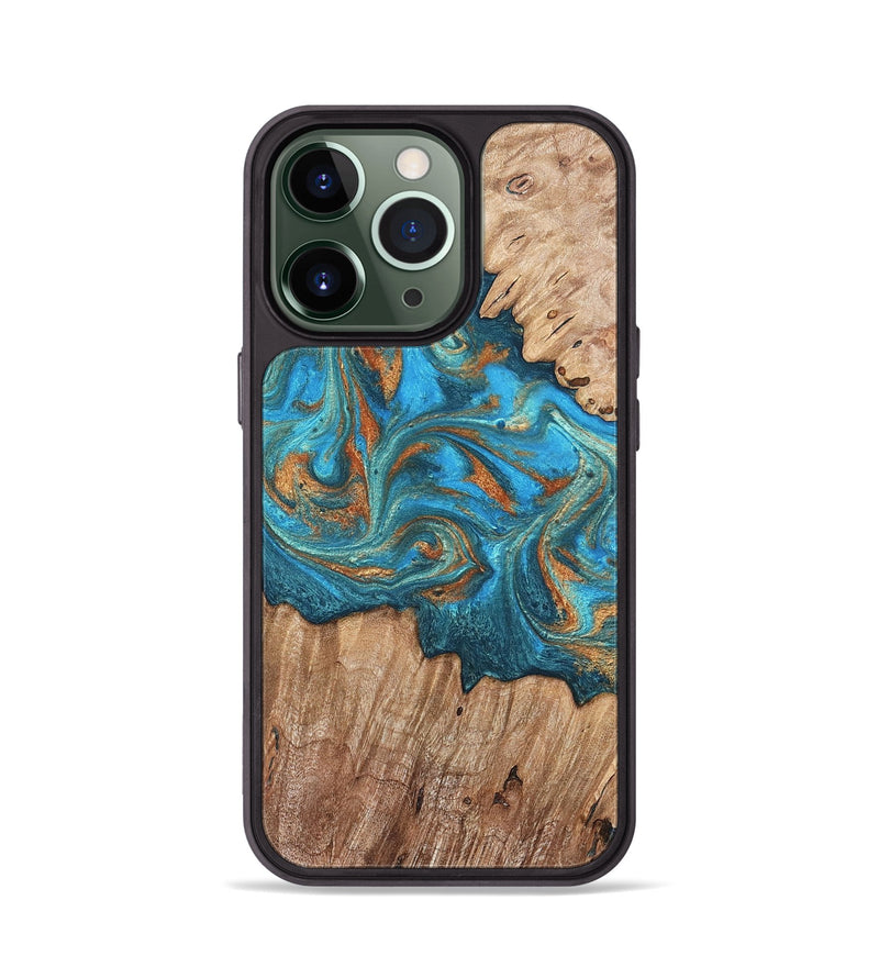 iPhone 13 Pro Wood Phone Case - Vern (Teal & Gold, 820236)