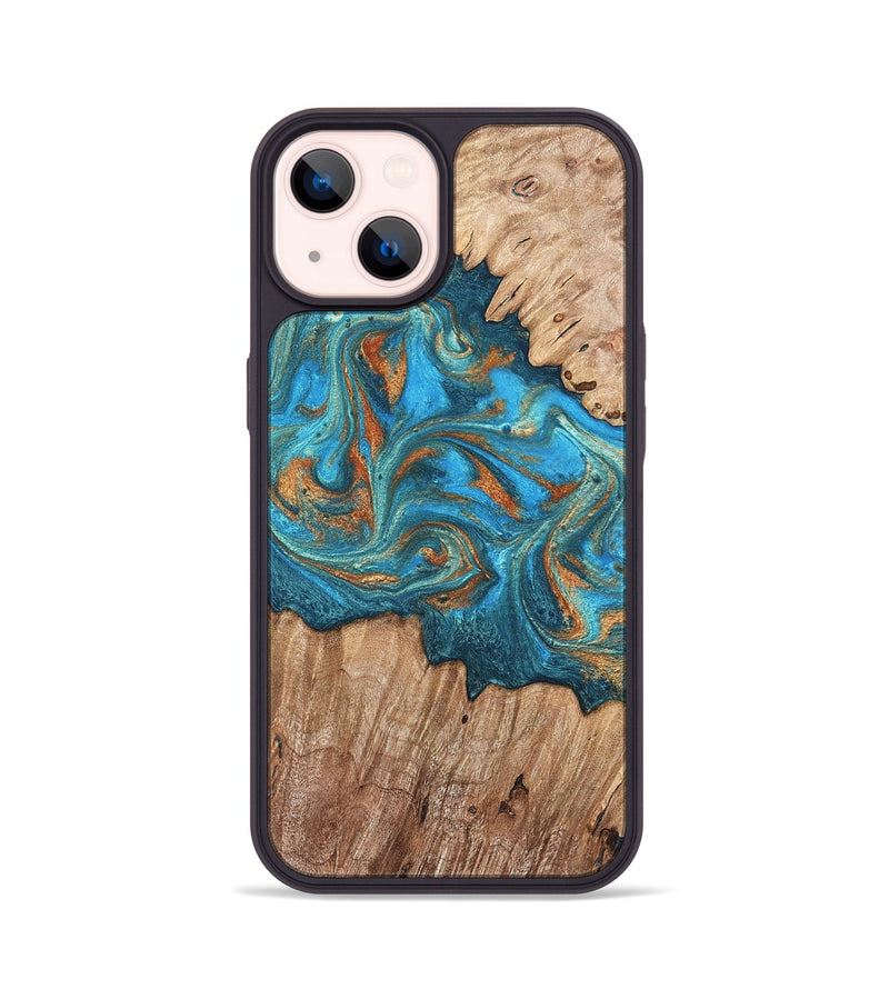 iPhone 14 Wood Phone Case - Vern (Teal & Gold, 820236)