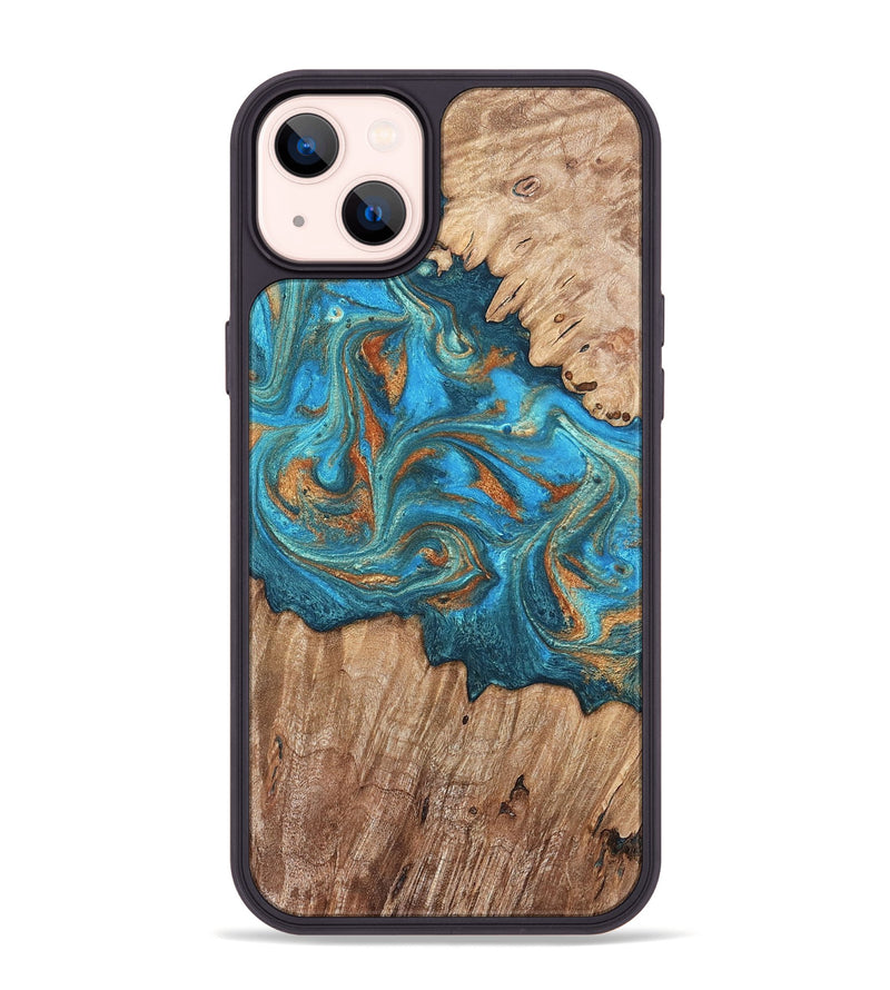 iPhone 14 Plus Wood Phone Case - Vern (Teal & Gold, 820236)