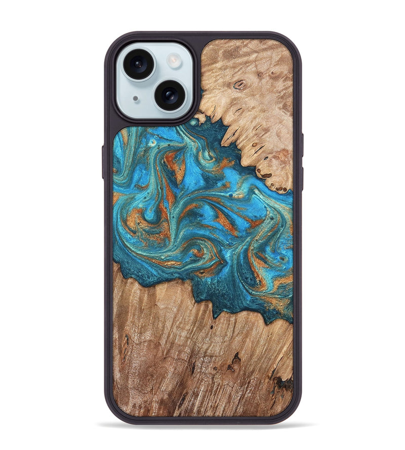 iPhone 15 Plus Wood Phone Case - Vern (Teal & Gold, 820236)