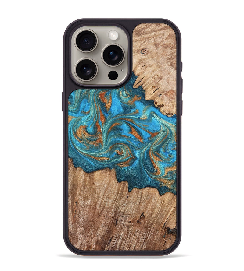 iPhone 15 Pro Max Wood Phone Case - Vern (Teal & Gold, 820236)