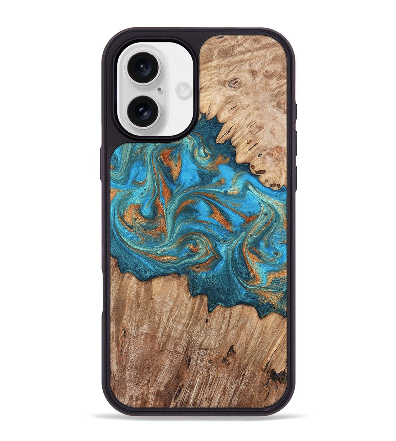 iPhone 16 Plus Wood Phone Case - Vern (Teal & Gold, 820236)