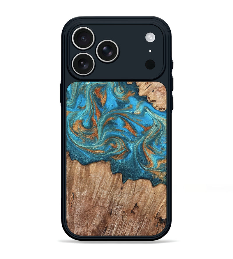 iPhone 17 Pro Max Wood Phone Case - Vern (Teal & Gold, 820236)