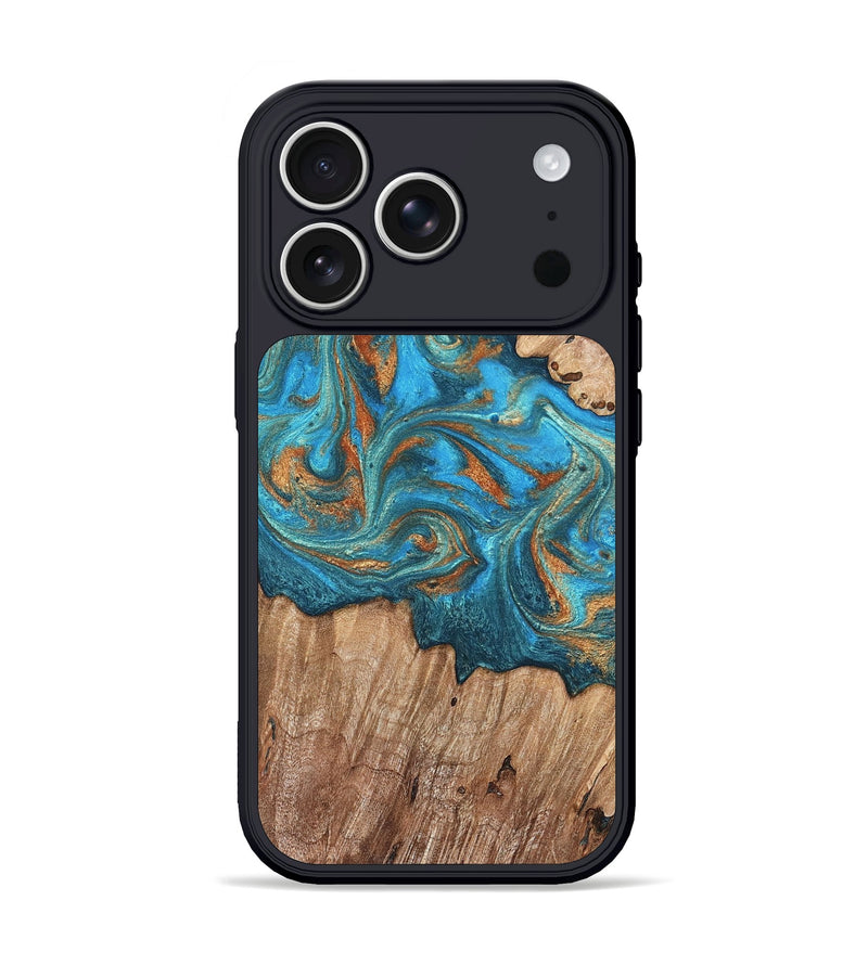 iPhone 17 Pro Wood Phone Case - Vern (Teal & Gold, 820236)