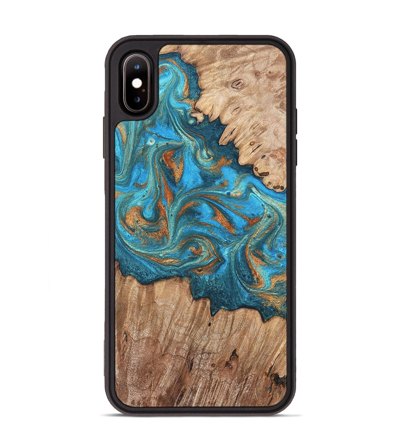 iPhone Xs Max Wood Phone Case - Vern (Teal & Gold, 820236)
