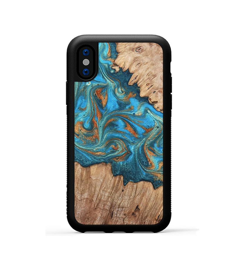 iPhone Xs Wood Phone Case - Vern (Teal & Gold, 820236)